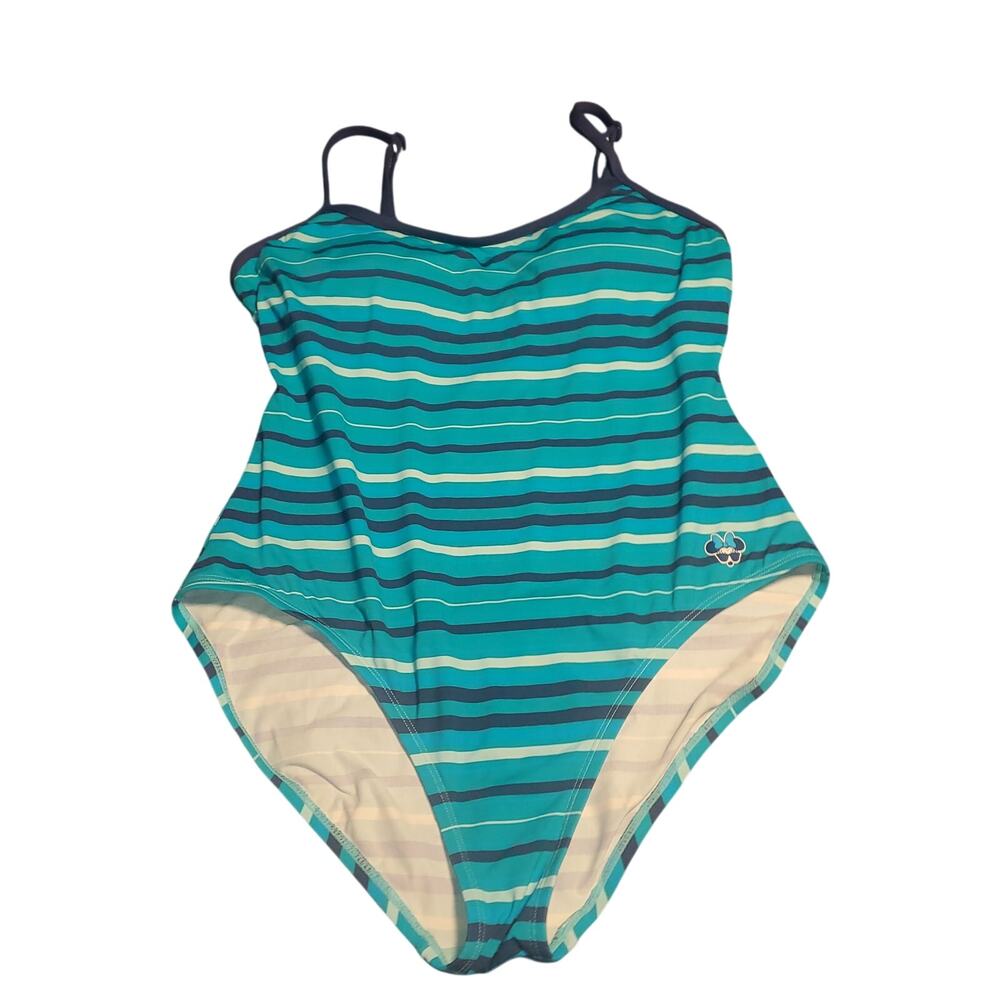 Disney Parks Size L Women's Blue Minnie Mouse Striped Swimsuit Pads Adj Strap